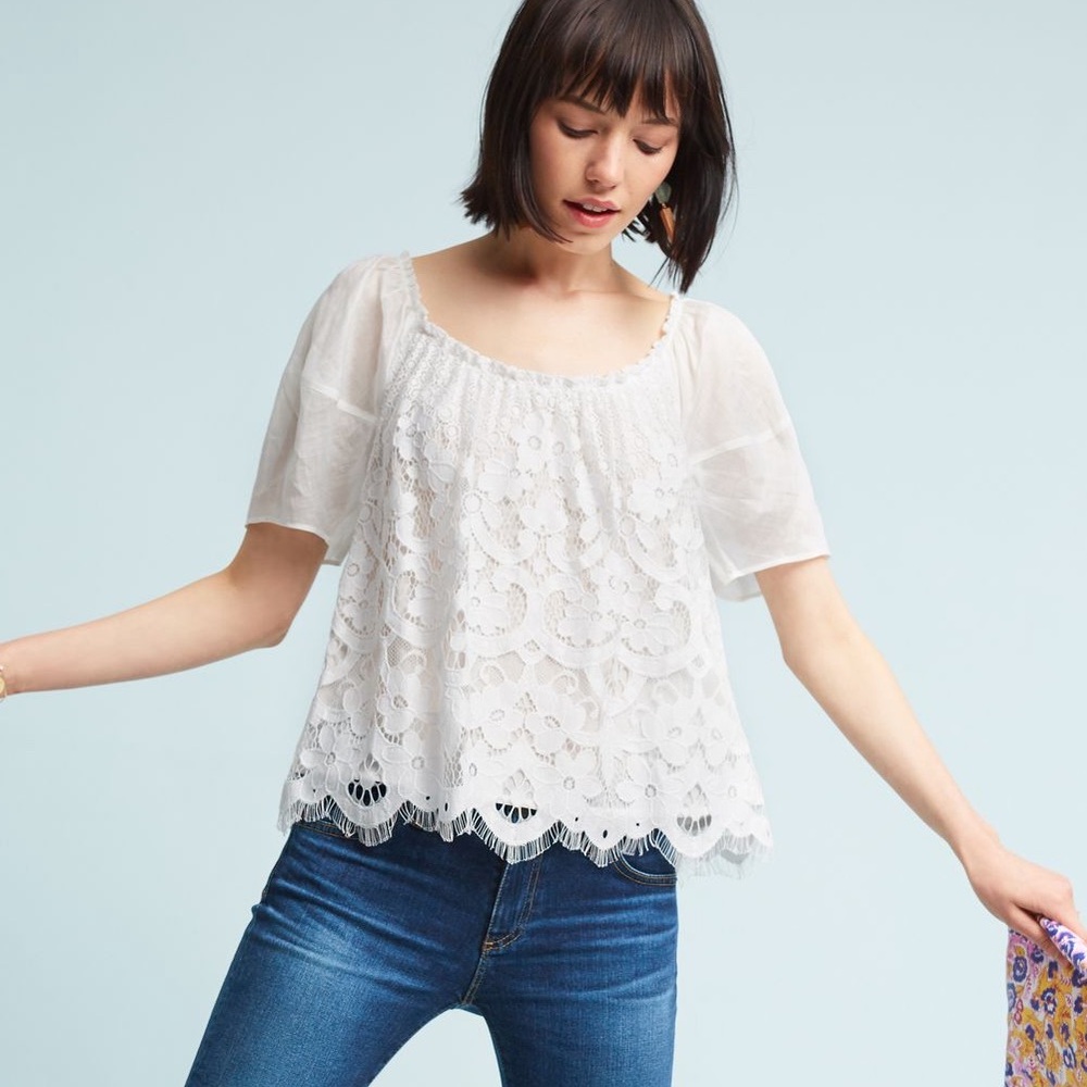 NWT Moulinette Soeurs Anthropologie Messina White Gauze Lace Top Shirt Blouse XS